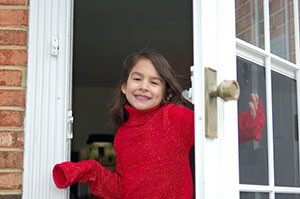 Tween walking out of the house