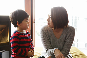 Mom talking to toddler